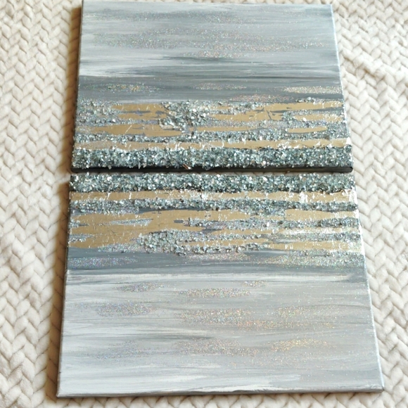 One Original Glitter & Silver Leaf Abstract Painting - Picture 2 of 3